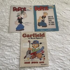 LOT of 3 Vtg 80s MILLCRAFT Garfield Popeye Cartoon Cross Stitch Pattern Books
